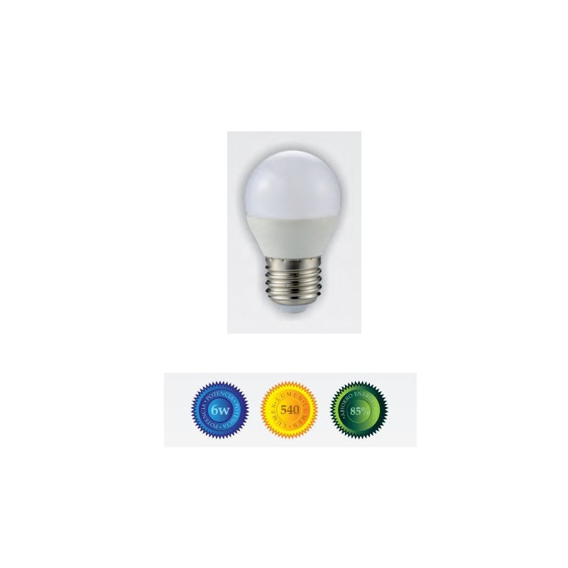 Bombilla led esferica E27 6W luz blanca